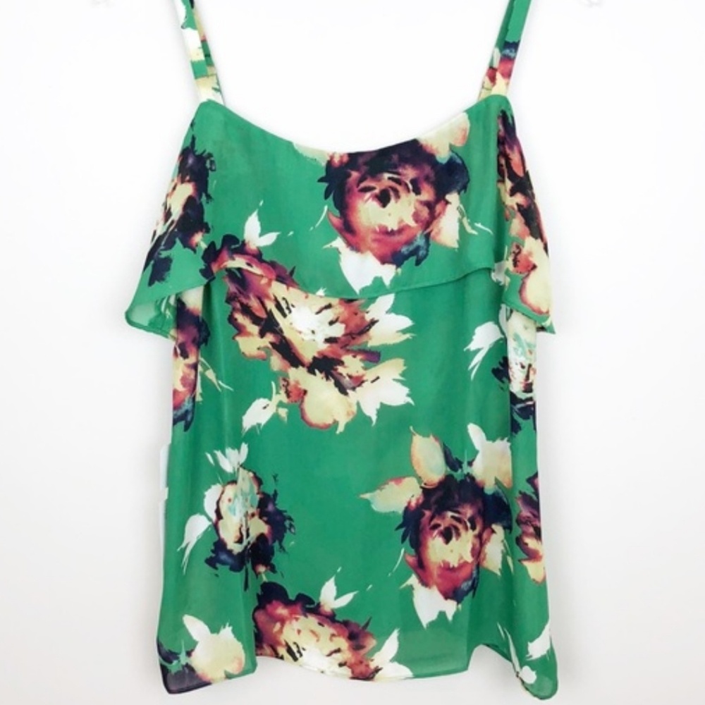 Cabi green floral chiffon‎ top size medium